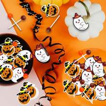 50pcs Halloween Lollipop Jam Chocolate Candy Card Paper Cards, Creative DIY Pumpkin Ghost Candy Cards, Packaging Halloween Party Gift Accessories Decoration - Multicolor - View 3