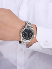 RICECGO A Men's Business Watch With A Round Dial And A Quartz Movement, Perfect For Everyday Wear And An Ideal Gift For Birthdays Or Special Occasions. - Silver - View 5