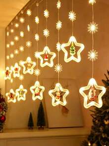 [Christmas LED Curtain Lights]USB Powered, 8 Flashing Modes, DIY Snowflake Wish Light, With Button Control, Flashing Yellow Light, Suitable For Holiday Decoration - Applicable For Christmas, Halloween, Thanksgiving, New Year, Christmas LED Light Curtain Set, Elegant Style, Button Control, Plastic Material, Santa Claus, Reindeer, Snowman And Christmas Tree Patterns, Suitable For Home, Bedroom And Party Decoration - DIY Snowflake - View 6
