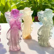 1pc Natural Decorative Stone - Stunning Rainbow Stone Angel Random Style, Beautiful Colors (Purple, Pink, Gray, Green, Yellow, Brown), Each Angel Has Different Color, Suitable For All Holiday Gifts, Best For Spring Or Summer, Perfect Gift For Her - Multicolor - View 8