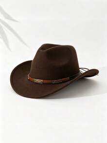 Vintage Western Cowboy Hat, Unisex Felt Wide Brim Rider Hat With Decorative Band, Halloween Cosplay Costume Accessory, Suitable For Thanksgiving, Christmas Party And Outdoor Travel - Multicolor - View 7