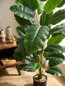 1pc Large Artificial Banana Tree, Faux Tropical Plant With Plastic Leaves, Tropical Begonia Leaves, Realistic Touch Palm Branch, Artificial Greenery For Home, Office, Garden Decoration, Pot Not Included - Green - View 3