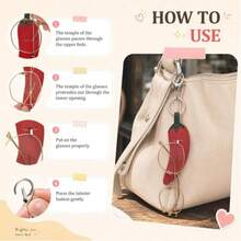 Star Chili Fashion Glasses Holder Bag Accessory | PU Leather Glasses Clip With Solid Metal Keychain, Secure Storage For Glasses Temple - Red - View 4
