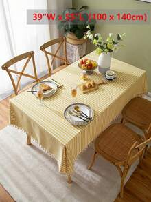 Modern Spring/Summer Minimalist Plaid Tassel Tablecloth, Suitable For Picnic, Party, Restaurant, Kitchen, Cafe, Dining Table, Daily Decoration - Multicolor - View 31