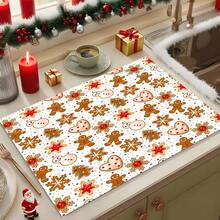 1pc Christmas Gingerbread Man Pattern Diatomaceous Earth Absorbent Dish Drying Mat, Cartoon Style, Suitable For Kitchen Countertop, Home Dining Table Decor, Coffee Machine Mat, Breakfast Mat, Table Mat And Holiday Party Decoration - Multicolor - View 1