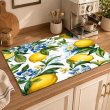 1pc Lemon Pattern Diatomaceous Earth Absorbent Dish Drying Mat, Pastoral Style, Suitable For Kitchen Countertop, Home Dining Table Decor, Coffee Machine Mat, Breakfast Mat, Table Mat And Holiday Party Decoration - Multicolor - View 2