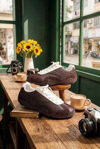 Sepatu Olahraga Kasual Kappa Unisex Retro Sol Datar dengan Motif Suede Patchwork dan Sol Lembut - Cokelat Tua - View 4