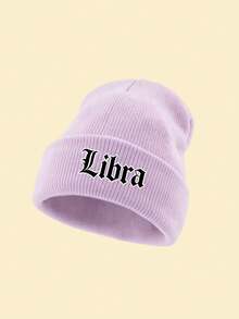 1pc Women's Cuffed Knitted Beanie Hat With 12 Zodiac Sign Print, Soft Stretchy Warm Fall Winter Ladies Headwear, Versatile Cap For Urban Walks - Purple - View 20