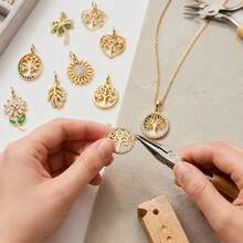 1pc 18K Golden Plated Charms Tree Of Life Palm Sunflower Daisy Leaf Enamel Rhinestone Pendants For DIY Bracelet Necklace Jewelry Making Findings - Gold - View 6