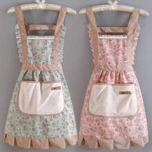 1/2pcs Women Kitchen Apron, Wipe-Clean Homewear Fashion Princess Cooking Apron Ditsy Floral Pattern Bib Apron, Oil/Stain Resistant Princess Dress Style,House Essentials - Printed Apron - View 11