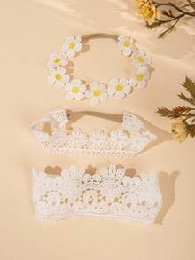 3pcs Baby Girl Lace Floral Headbands, Elastic Non-Slip Newborn Headbands, Bohemian Floral Photo Props - Multicolor - View 7
