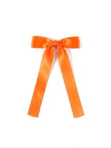 4pcs/1pc Orange Bow Hair Clips For Women, Satin Plaid Long Ribbon Bow Hair Accessories, Suitable For Autumn Halloween Party, Daily Styling - Orange - View 5