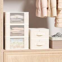 Linen 4-Piece Set Storage Box, Multiple Sizes Available, Transparent Window Flat Design, Double Zipper Foldable, Wardrobe Bedding Duvet Cover Sheet Organizer Bag, Suitable For Wardrobe, Bedroom, Bedding 4-Piece Set Storage, Sheet Duvet Cover Classification, Seasonal Organization - View 8