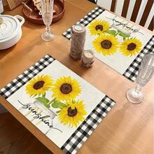 1/4/6pcs Autumn Series Black & White Plaid Border Glass Jar Sunflower Pattern Printed Placemats, Heat Resistant Table Protector For Home Kitchen, Dining Table, Party Decor - Multicolor - View 5