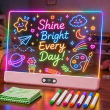 RGB Neon LED Light-Up Drawing Board – Rechargeable, Dry-Erase, With Dynamic Color And Flashing Modes – Perfect For Home Message Board, Halloween Party Decoration, Christmas Home Atmosphere - Pink - View 1