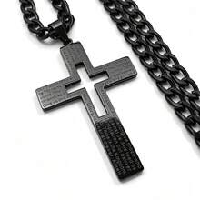 Vintage Gold Scripture Cross Necklace, Hip Hop Street Style Unisex Stainless Steel Pendant, Gift For Boyfriend/Believers, Christian Faith Memorial Jewelry - Pendant Necklace - View 3