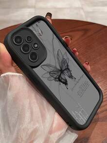 1pc Black Butterfly Print Pattern Phone Case, Black Edge Leather Frame Shockproof Soft TPU Protective Cover, Suitable For GALAXY, HONOR, Phones - Black - View 7