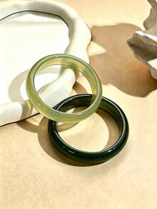 3pcs Fashion Green Bangle Bracelet Set, Mixed Colors Deep Green Light Green Blue Transparent Blue Transparent White Red Purple Yellow Khaki Orange Pink Beige Brown Multi-Color Combination 3-Piece Set - KB294-333 - View 4