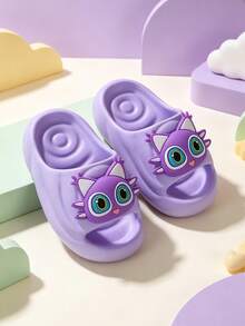 Children's Cute 3D Big Eye Cat Slippers EVA Soft Thick Sole Anti-Slip Open Toe Slides Girls Home Bathroom Indoor Slippers - Purple - View 9