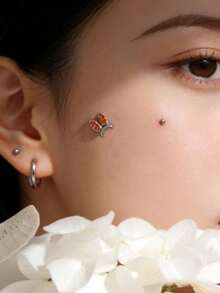 1Pc Pink Series G23 Titanium CZ Inlaid Dermal Anchor Hypoallergenic Body Piercing Jewelry For Daily Wear - Pink - View 6