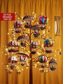1/10 Stücke Weihnachts-Santa Fallschirm Heißluftballon Holz flache Hängedekoration, Heißluftballon Santa Holz rotierender Schneemann Weihnachtsbaum Feiertags-Hängedekoration Heimdekoration, Holz Heim Garten perfekte Feiertagsgeschenk Dekoration - Mehrfarbig - Übersicht 7