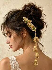 1pc Luxury Beaded Gold Flower Side Comb Hair Accessory For Wedding, Vacation, Performance, Updo - Multicolor - View 9