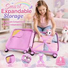 Girls Cartoon Printed Rolling Luggage, Hard Shell Kids Carry‑On Suitcase With Universal Wheels & Telescopic Pull Rod, Ideal For Short Trips - Pink - View 6