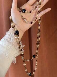 1pc New Bohemian Style Geometric Asymmetrical Round Beads Faux Crystal Multicolor Women's Beaded Necklace, Suitable For Party, Dance, Gathering, Daily Outfit Matching - Multicolor - View 4