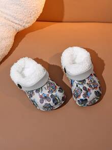 1 Pair Boys' Autumn/Winter Comfortable Fashion Casual Lightweight Thermal Lined Warm Off-Road Car Print Versatile Clogs - Grey - View 2