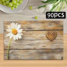 1/4/6pcs Autumn Series Daisy Heart Wood Grain Pattern Printed Placemats, Heat-Resistant Table Mat For Home Kitchen/Dining Table Protection, Kitchen Table Party Scene Decoration - Multicolor - View 13