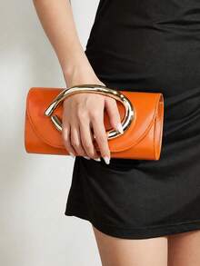 REMANLAND Vintage Solid Color Clutch, Versatile Mini Wallet, Fashion Handbag, Suitable For Weddings, Parties, Evenings, Dinners And Other Occasions - Orange - View 8