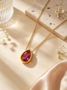 3pcs Minimalist Fashion Elegant Style Water Drop Glass Design Stainless Steel Women Jewelry Set Suitable For Women Daily Wear/Party/Evening/Wedding/Holiday Gift - Golden Yellow - View 8