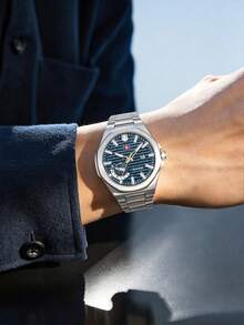 NSNEVER STOP NS Round Steel Band Business Casual Quartz Men's Wrist Watch Rotating Crown Folding Buckle Daily Commute Multi-Holiday Gift Box Watch - Silver - View 2