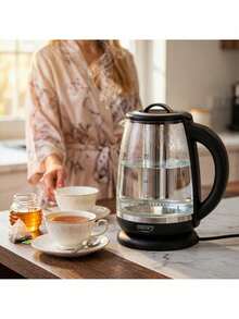 CAMRY Glass Electric Kettle With Tea Infuser & Temperature Control, Glass Tea Kettle - 2L Capacity, 360 Swivel Base, Stainless Steel Element, Black - EU E Type Plug(220-240V) - View 1