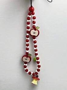 1pc Fresh Apple Shaped Beaded Phone Lanyard, Handmade Camera Strap Keychain Pendant - Multicolor - View 7