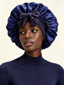 Large Satin Sleep Cap With Big Bow, Adjustable Long Tie, Suitable For Long Thick Hair Nighttime Hair Care - A - View 4
