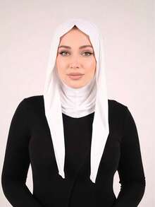 1pc Women's Solid Color Balaclava Headscarf With Back Tie, 3-In-1 Multi-Functional Elastic Hijab Cap Turban, Breathable Comfortable Wide Band Sweat-Absorbing Non-Slip Sports Headwrap Inner Cap For Daily Wear, Yoga, Fitness And Fashion - White - View 4