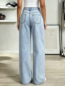 Teen Girl's Loose Fit Washed Wide Leg Pants With Rhinestone Embellishment, Casual Long Pants, Versatile For Daily Wear - Light Wash - View 5