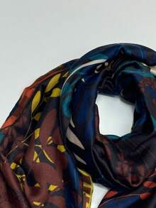 1pc Simple Printed Women's Scarf, Fashionable New Style Sun Protection Beach Shawl, Silk-Like Linen Feel Wrap - Coffee Brown - View 4