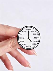 1 Pc Funny Clock MISS U Enamel Pin Creative Miss You Text Badge For Clothing Backpack Decor - Multicolor - View 9