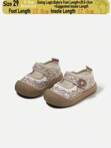 Girls' Floral Mary Jane Casual Shoes, Toddler Lace Flower Decor Hook And Loop Breathable Non-Slip Soft Sole Canvas Sneakers (Size Reference Insole, Unit: Cm) - Khaki - View 13