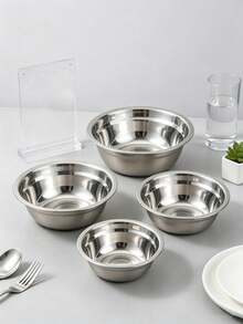 4-Piece Thickened Stainless Steel Multi-Purpose Bowl Set, Stackable Storage In Various Sizes, Mirror Finish Easy To Clean, Rolled Edge Smooth And For Hands. Suitable For Washing Vegetables, Rinsing Rice, Mixing Salads, Kneading Dough, Marinating Ingredients, Kitchen Prep, Baking, Cooking, Family Gatherings, Durable And Rust-Resistant, Suitable For Home And Commercial Use, Large Capacity Practical Mixing Bowl Set, Christmas, Halloween, Thanksgiving, Easter, New Year's Eve, Back To School, Gift. - View 8