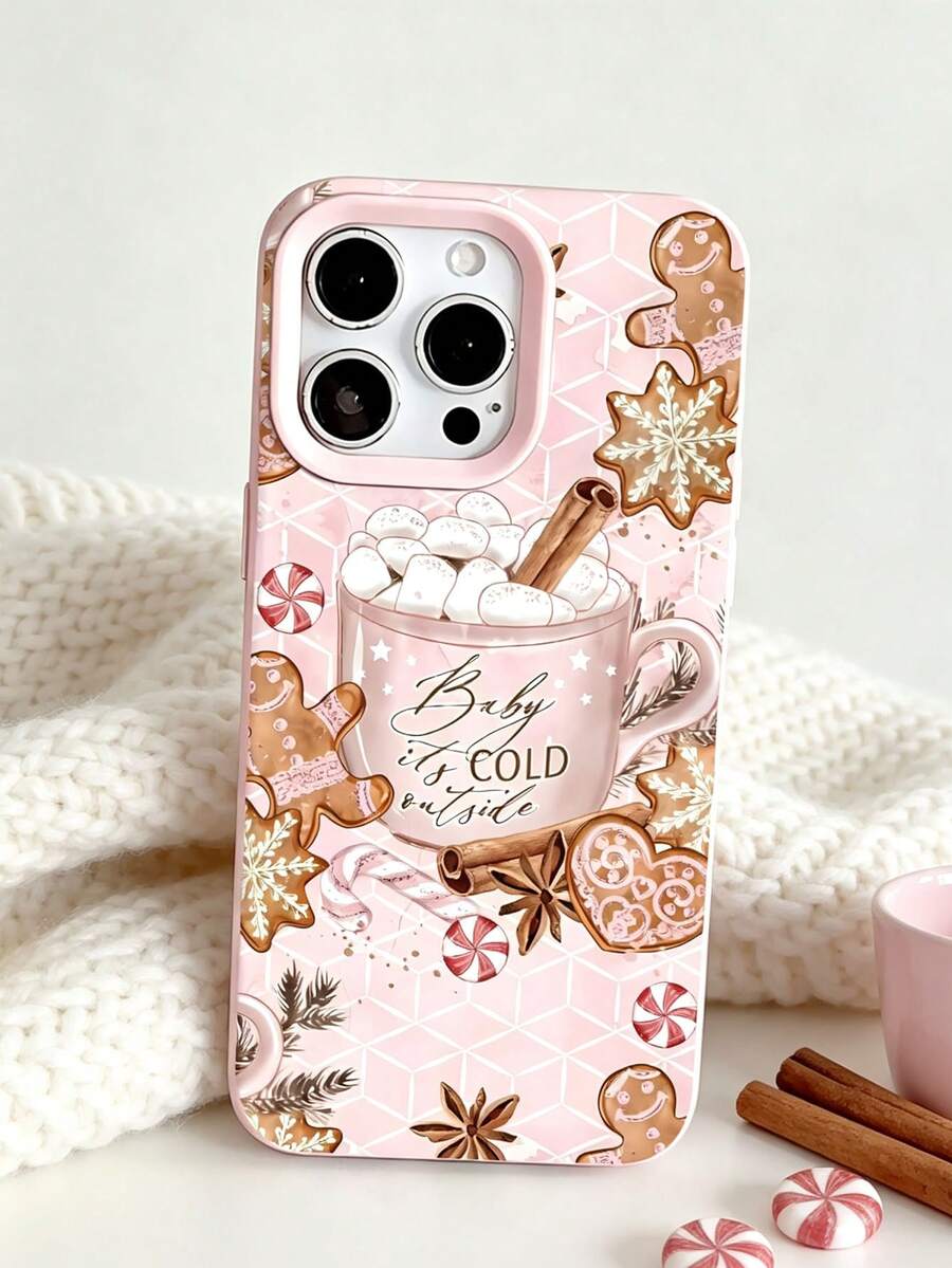 1pc Christmas Personalized Drink Gingerbread Candy Pattern Light Pink Liquid Straight Edge Phone Case Compatible With IPhone 16/16Pro/16Plus/15/15ProMax/15Pro/11/12/13/14ProMax/11Pro/11ProMax/12Pro/12ProMax/13Pro/13ProMax/14Pro/14ProMax Soft Shell Premium Creative - Multicolor - View 1