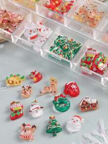 1 Box 12 Styles Cross-Border New Christmas Nail Art Decorations, Cartoon Nail Art Decorations, Christmas Tree, Cute Reindeer, Snowman, Bell, Christmas Tree, Resin Nail Rhinestone Accessories - Multicolor - View 2