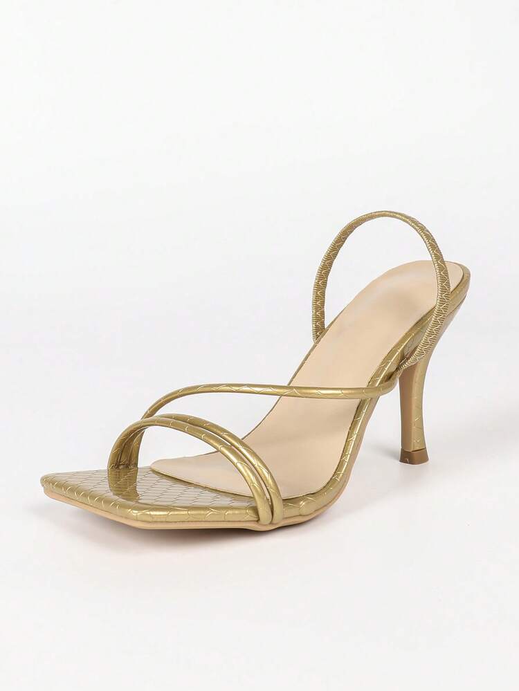 Women's Gold Square Toe Stiletto High Heel Sandals, Open Toe Sexy Party Fashion Minimalist Comfortable High Heels, Height-Enhancing Leg-Lengthening Women's Sandals, Size Runs Small - Gold - View 2