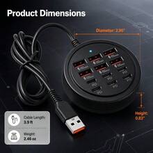 New!! New Round 12-Port USB Fast Charging Station - 6*Type-C PD + 6*USB-A, Each Port Up To 25W Output, Compact Design, High-Speed Charging, Suitable For Laptops/Tablets/Multiple Devices, A Fast Charger Designed For Multiple Devices - View 7