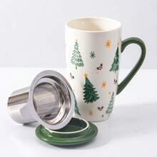 1 buah Cangkir Teh Keramik Motif Pohon Natal 490ml/16.5oz dengan Saringan Teh dan Tutup. Aman untuk Microwave dan Mesin Pencuci Piring. Cangkir Minum Keramik. Cocok untuk Teh Daun Lepas, Kopi, dan Minuman Panas. Ideal untuk Penggunaan Sehari-hari. Hadiah Natal yang Sempurna - MultiWarna - View 13