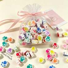 50pcs Random Mixed Cat Paw Print Soft Clay Sliced Beads, Cute Animal Paw Print Perforated Loose Beads, DIY Bracelet Keychain Handmade Beaded Jewelry Accessories - Multicolor - View 4
