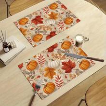 1/4/6pcs Autumn Series Full Print Pumpkin & Maple Leaf Pattern Placemats, Heat Resistant Table Mat For Home Kitchen/Dining Table Protection, Party Scene Decoration - Multicolor - View 9