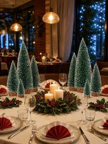 9pcs Mini Christmas Tree Artificial Christmas Decorations, Desktop Decor For Christmas Party, Holiday Home Handmade Decoration, Winter New Year Room Living Room Decor - Green - View 3